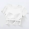 thumbnail image 4 of Women's Crop Tops Built-In Bra Summer Trendy Crew Neck Short Sleeve Shirts Cool Comfortable Solid Blouses (XL, White), 4 of 7