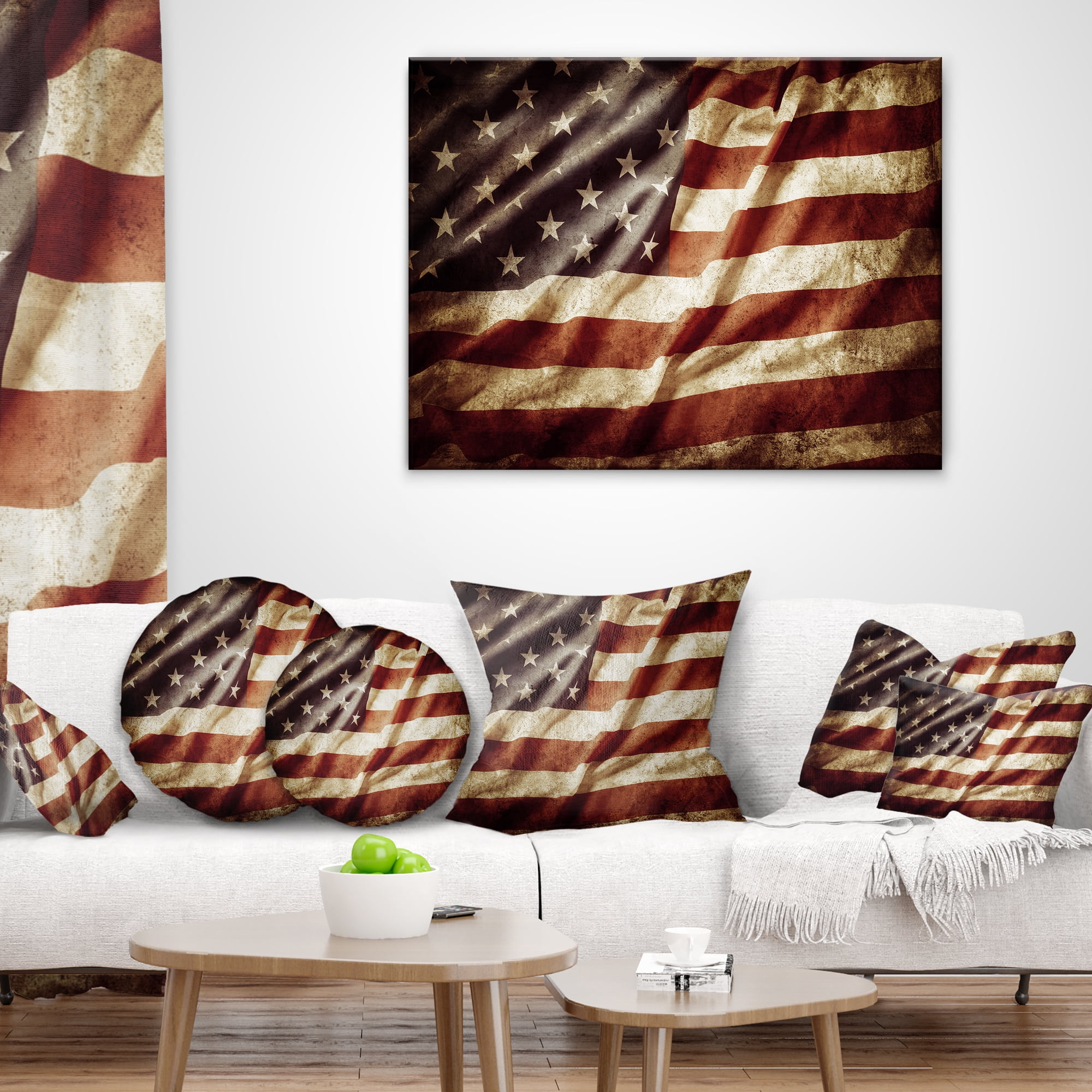 Designart American Flag - Contemporary Throw Pillow - 18x18