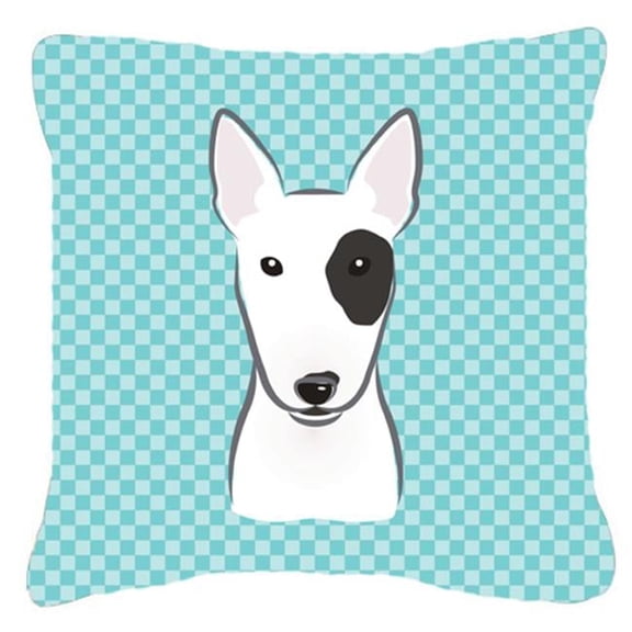 Checkerboard Blue Bull Terrier Fabric Decorative Pillow