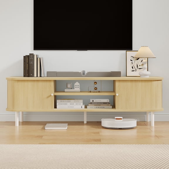 59" TV Stand for 65" TV, Wood Entertainment Center with Storage and Shelves,Oak
