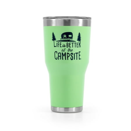 Camco Life Is Better at The Campsite Tumbler, Painted Green, 30 oz with Stainless Steel Interior (Best Rv Campsites In Usa)