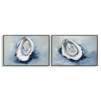 Stupell Industries Open Oyster Mollusk Shells Nautical & Beach Painting Black Framed Art Print Wall Art, 18 x 12, Set of 2