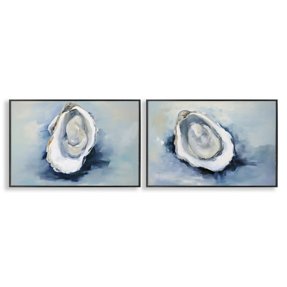 Stupell Industries Open Oyster Mollusk Shells Nautical & Beach Painting Black Framed Art Print Wall Art, 18 x 12, Set of 2