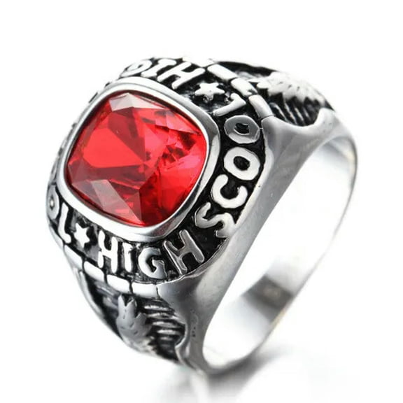 K-KED Men Women High School Ring Stainless Steel Eagle Red CZ Vintage Punk Biker Ring-7