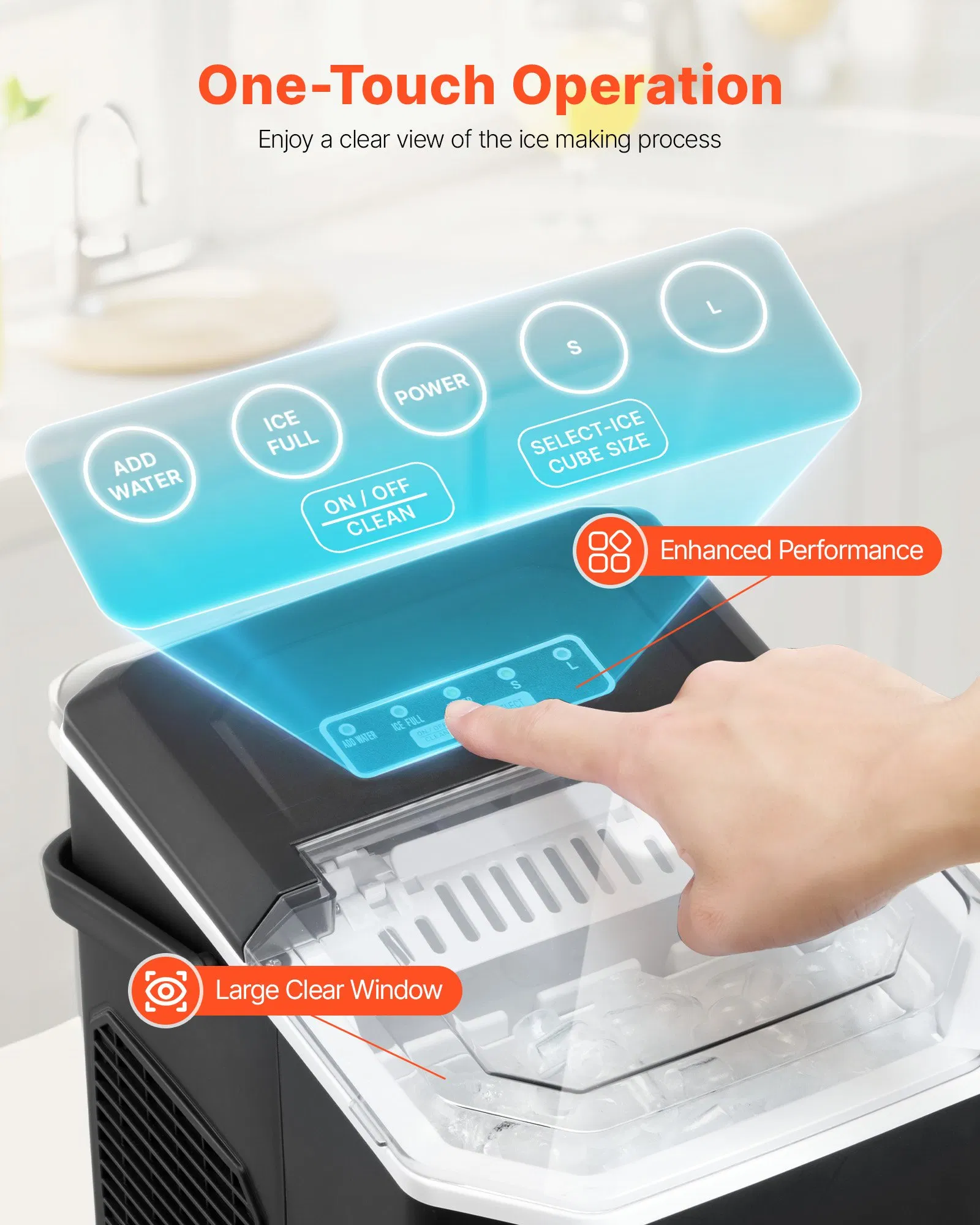 Portable ice maker, self-cleaning with a shovel basket, suitable for bars, kitchens, etc.