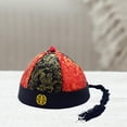 thumbnail image 3 of Sombrero de príncipe heredero, sombrero de emperador Qing, sombrero Oriental chino de satén, sombrero de propietario para fotografía, Fiesta Temática, Negro Rojo 56cm, 3 of 8