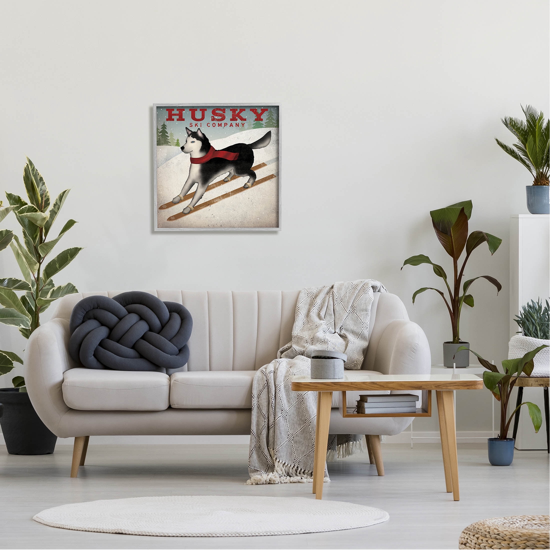 Stupell Industries Husky Ski Company Winter Slopes Dog Graphic Art Gray Framed Art Print Wall Art, Design by Ryan Fowler