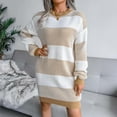 thumbnail image 5 of Henpk Summer Dresses for Women Striped T Shirt Dress Casual Midi Dress Short Sleeve Sundress with Pockets Fashion Casual Loose Stripe Splicing Sweater Knit Dress Beige L, 5 of 6