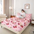 thumbnail image 4 of Castle Fairy Red Cherry 4-Piece King Kawaii Fruit Dreamy Princess Breathable Bed Sheets, 4 of 7