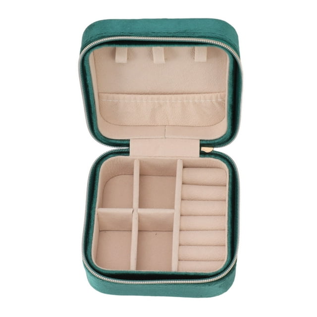 Joyero de terciopelo, joyero de terciopelo, estuche de almacenamiento de joyas portátil compacto con cremallera, organizador de joyas de viaje compacto, artesanía superior