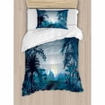 thumbnail image 3 of Farm House Decor Queen Size Duvet Cover Set, Night in Rainforest Jungle with Wild Tiger Moon Light Palm Shrubs Hazy Graphic, Decorative 3 Piece Bedding Set with 2 Pillow Shams, Teal, by Ambesonne, 3 of 3