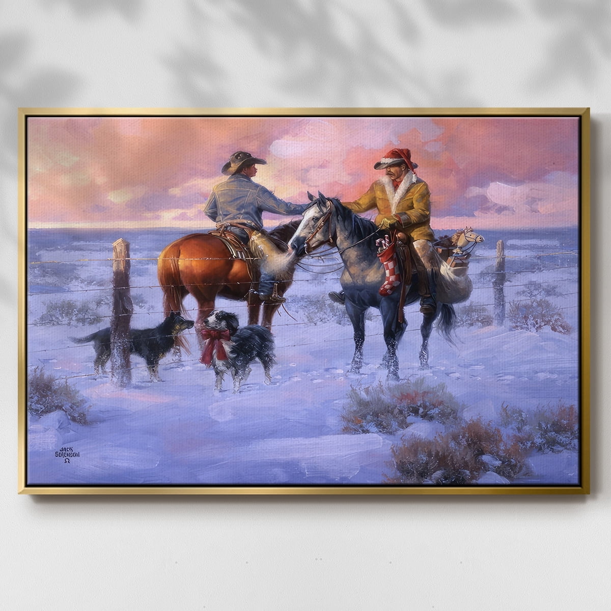 Sharin' Christmas with the Neighbors - Framed Gallery Wrapped Holiday Canvas - 17 x 25 - Gold Frame
