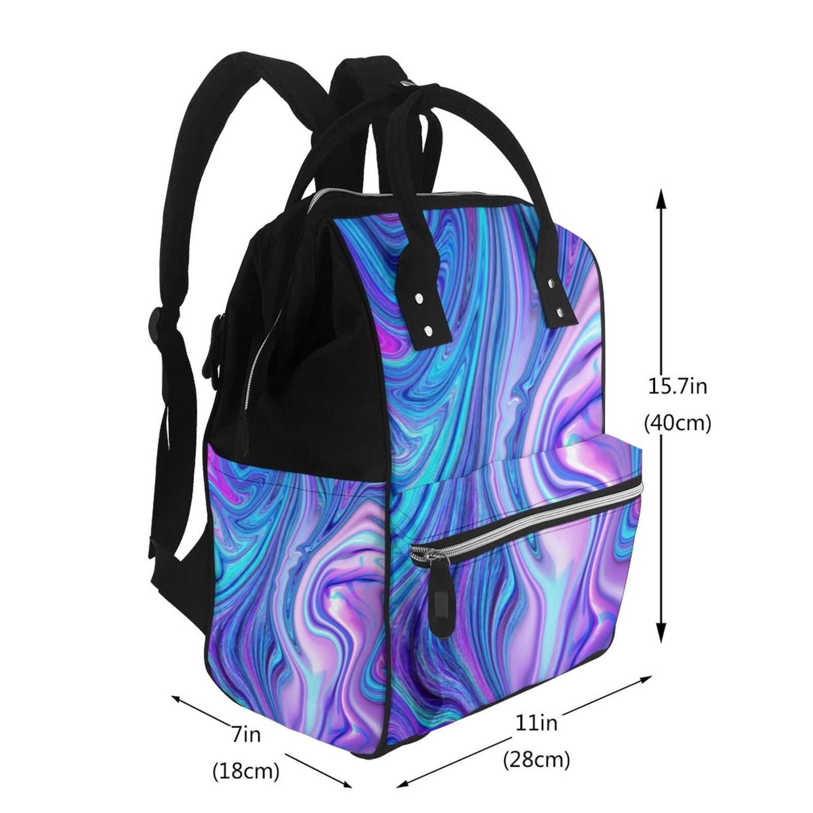 Ratiio Swirl Blue And Purple Mummy Backpack - Waterproof Twill Canvas, Large Capacity Diaper Bag with Multiple Pockets and Adjustable Straps