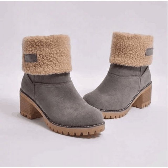 Botas de nieve de gamuza con tacón grueso hasta media pantorrilla de estilo europeo y americano para otoño e invierno, zapatos de algodón de talla grande 43