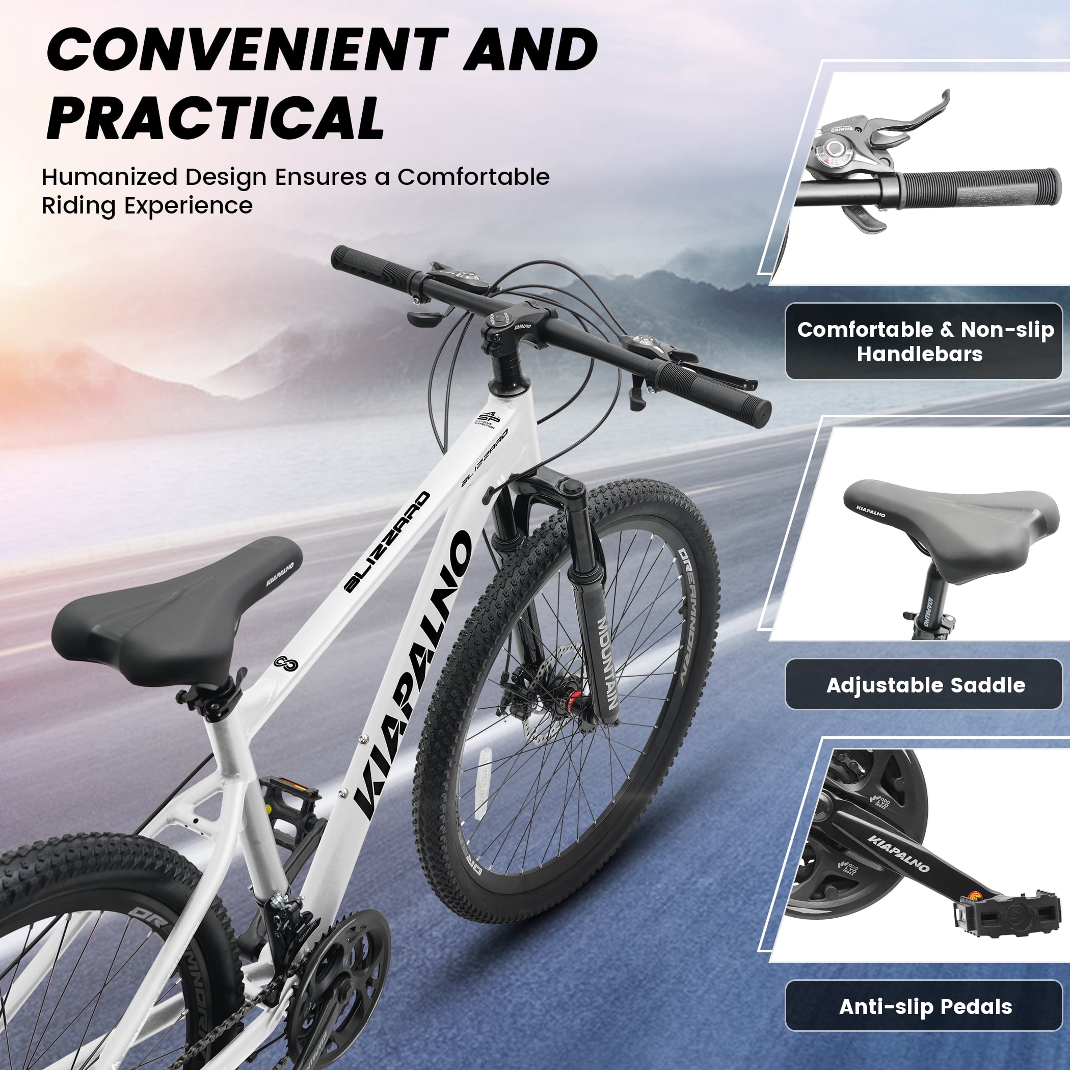 26 Inch Mountain Bike for Adult Men Women, 21-Speed Mountain Bicycle with Front Suspension and Dual Disc Brakes, Aluminum Alloy Frame MTB Bike for Outdoor Trail Commuter, White