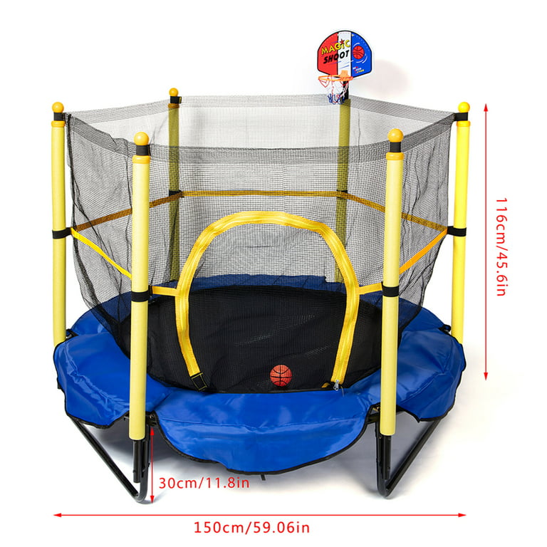 Indoor Trampoline for Kids with Net - 4.9x3.8FT Outdoor Mini Trampoline with Safety Enclosure, Mini Basketball Hoop for Fun Toys, 45" Trampoline Jumping Mat for Children - Walmart.com