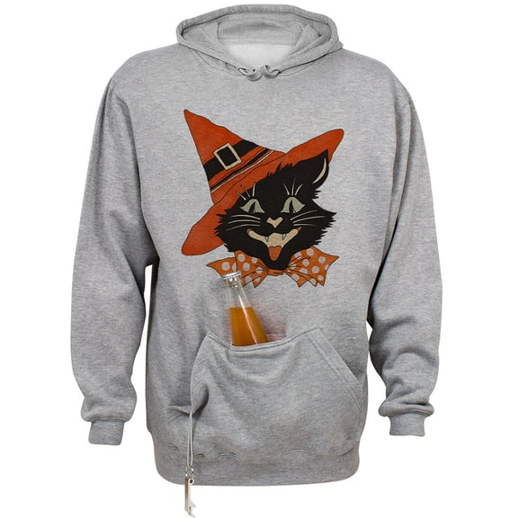 Vintage Witch Cat Beer Holder Tailgate Hoodie Sweatshirt Unisex Large Oxford