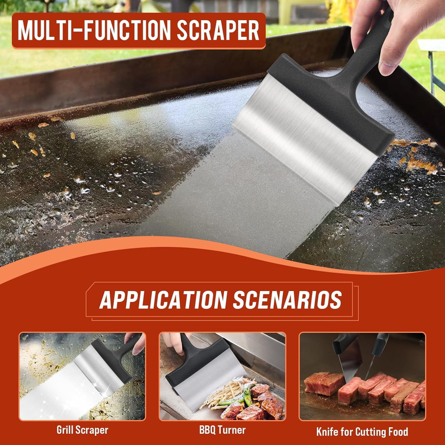Griddle Cleaning Kit for stone, Flat Top Grill with Stone, Scraper & Brush Easy to Remove Stain