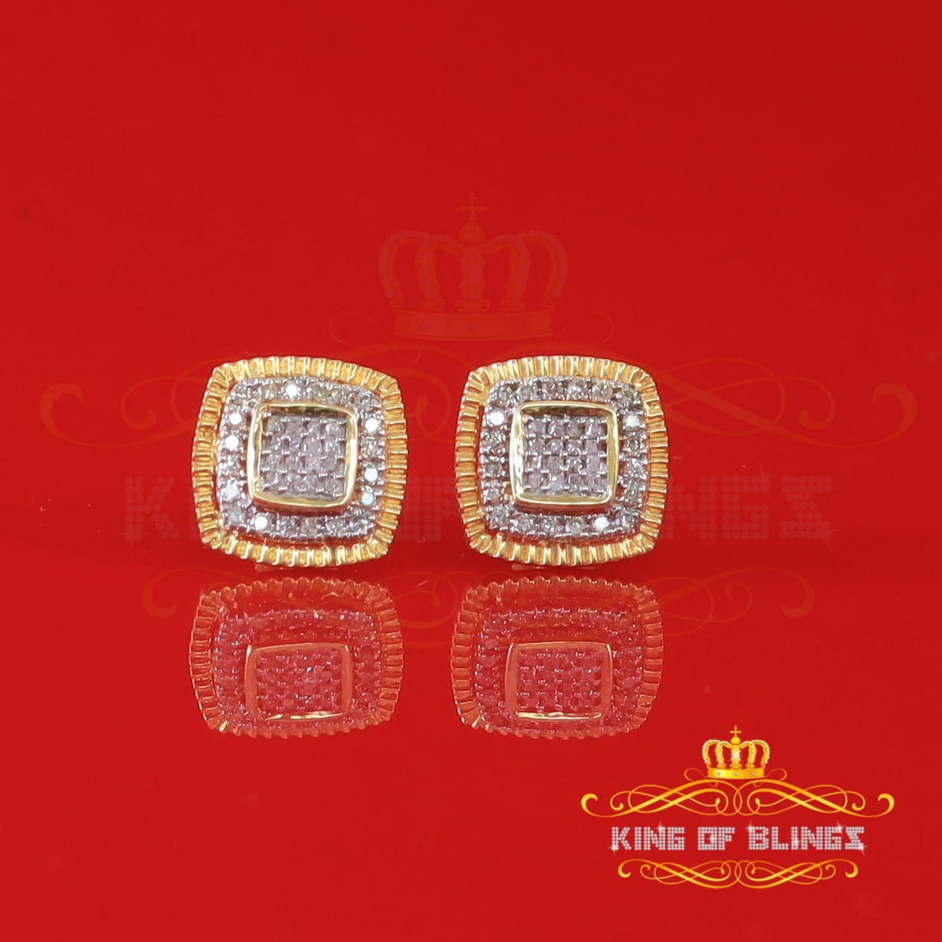 King of Bling's Real 10K Yellow Gold Real Diamond 0.50CT Mens / Womens Square Stud Earrings