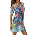 thumbnail image 4 of Vestido largo con cuello redondo y manga corta estampado a la moda para mujer Pompotops ghjkhdj13314, 4 of 6