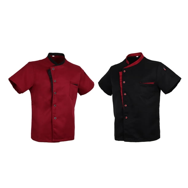 Chaqueta De Chef Abrigo Camisa De Manga Corta Uniforme De Cocina De Hotel Rojo Y Negro 3XL Sunnimix chaqueta de chef de manga corta