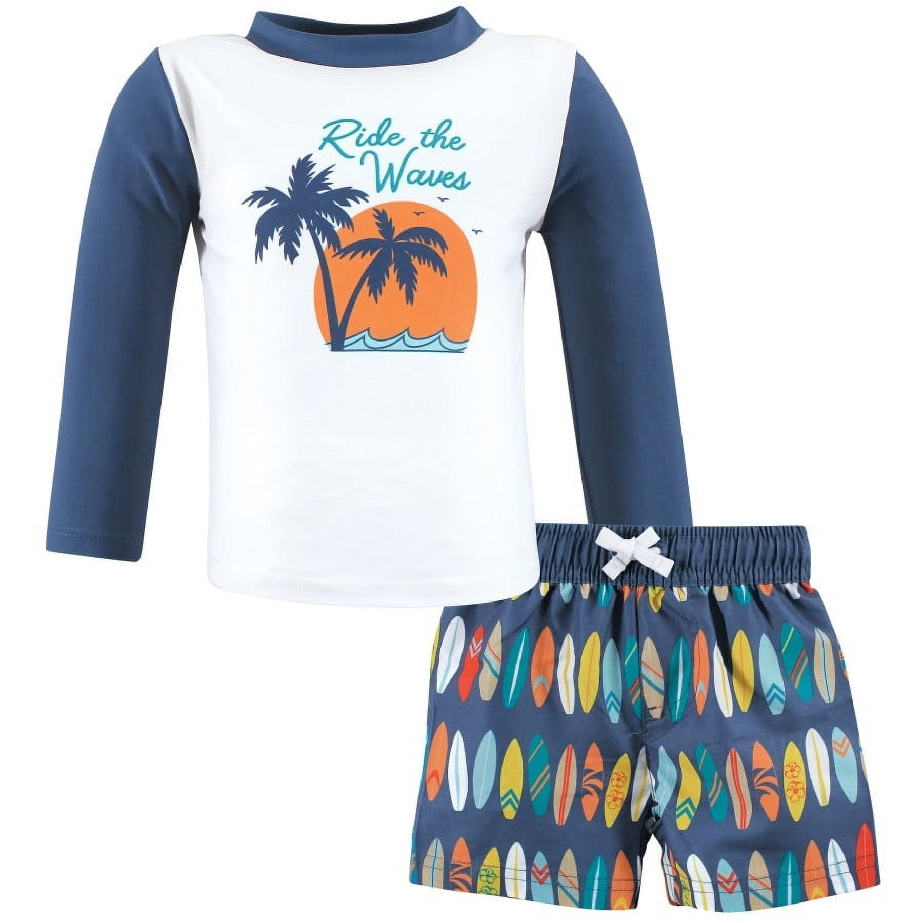 Hudson Baby Boys Swim Rashguard Set, Ride The Waves, 3-6 Months