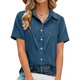 thumbnail image 3 of Camisas de Manga Larga para las Mujeres Suelto Ajuste Solapa Botón de Manga Corta Imitación Túnica de Lino, Camisas de Manga Larga para las Mujeres Bajo Scrubs Blusa Casual, 3 of 7