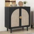 thumbnail image 3 of Boho Rattan Accent Cabinet, 2 - Door Storage Cabinet with Gold Handles, Pine Legs, Ideal for Living Room, Kitchen, Bedroom, 3 of 7