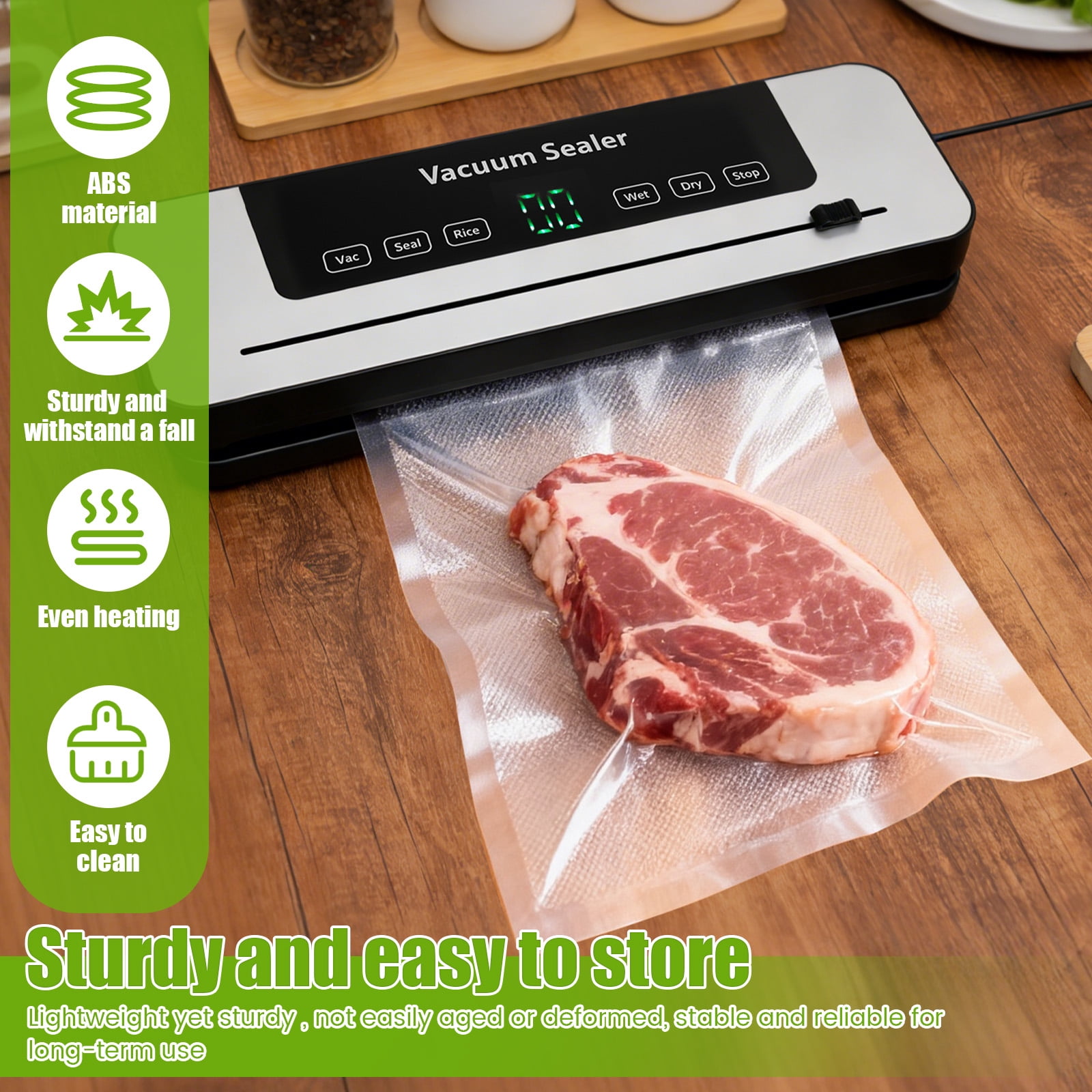 FYJUCPA Vacuum Sealer Machine, Compact Automatic Food Vacuum Sealer with LED Display & Built-in Cutter, 5 Modes for Wet/Dry Food Preservation