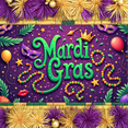 thumbnail image 5 of Colorful Feathers Mardi Gras Banner Golden Mask Happy Mardi Gras Display Purple Gold Green Star Decorations Carnival Backdrop for Carnival Party Mardi Gras Celebration Indoor Decoration, 5 of 9