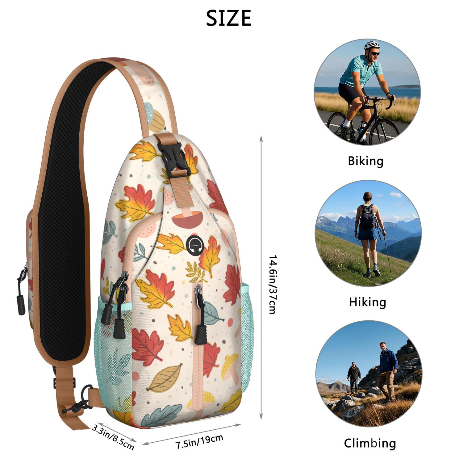 Chest Bag Crossbody Shoulder Bag Small BackpackTravel Sling Bag for Men Women Travelers Mushroom