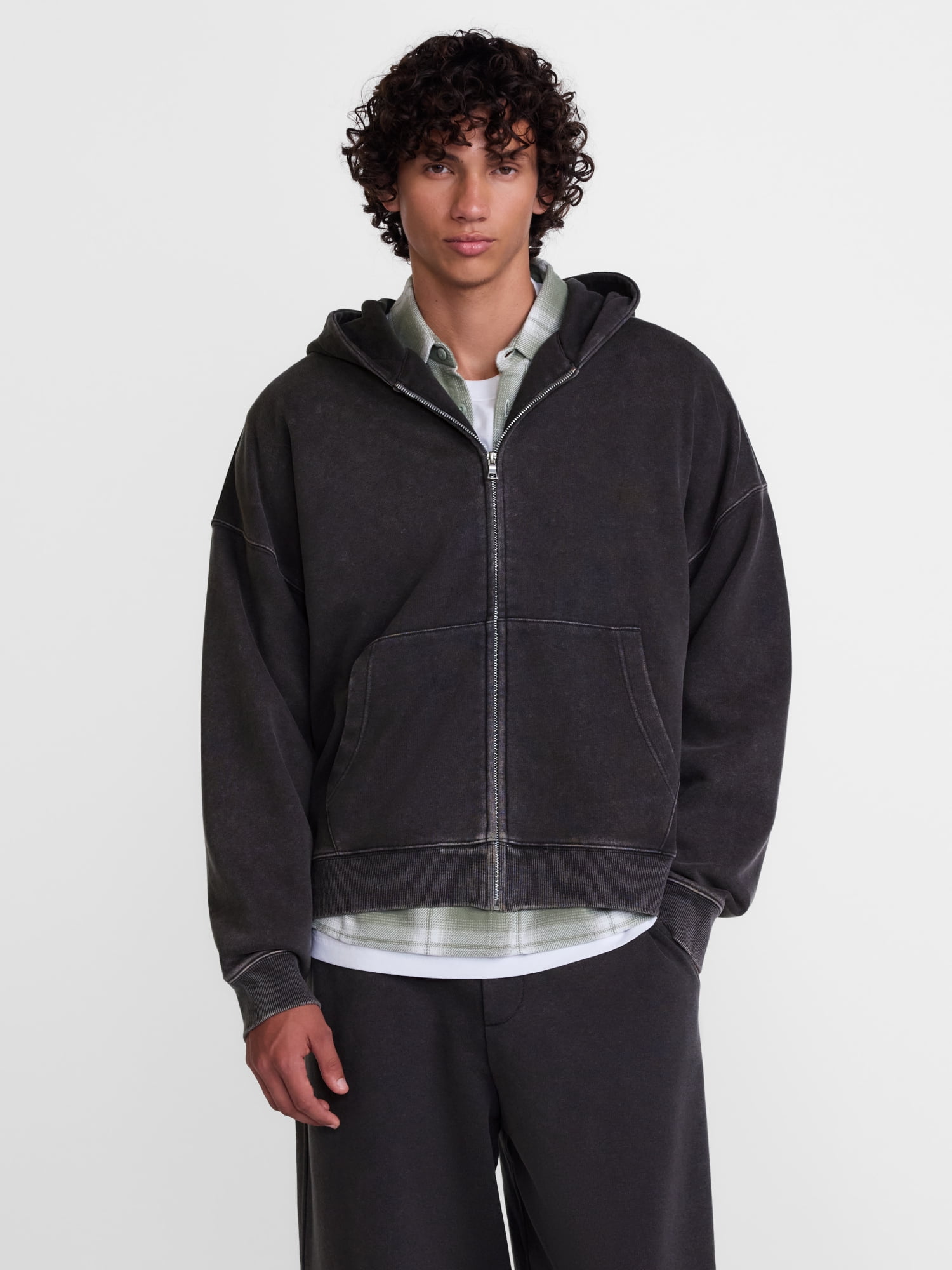 No Boundaries Boxy Fit Heavyweight Fleece Full Zip Hoodie Sweatshirt, Men's Sizes XS-3XL