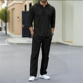 thumbnail image 2 of DHFJKG 2 Piece Sweatsuit For Men Linen Casual Suit Solid Color Hooded Long Sleeve Pullover Loose Fit Pants Lightweight Comfort Outfit, 2 of 4