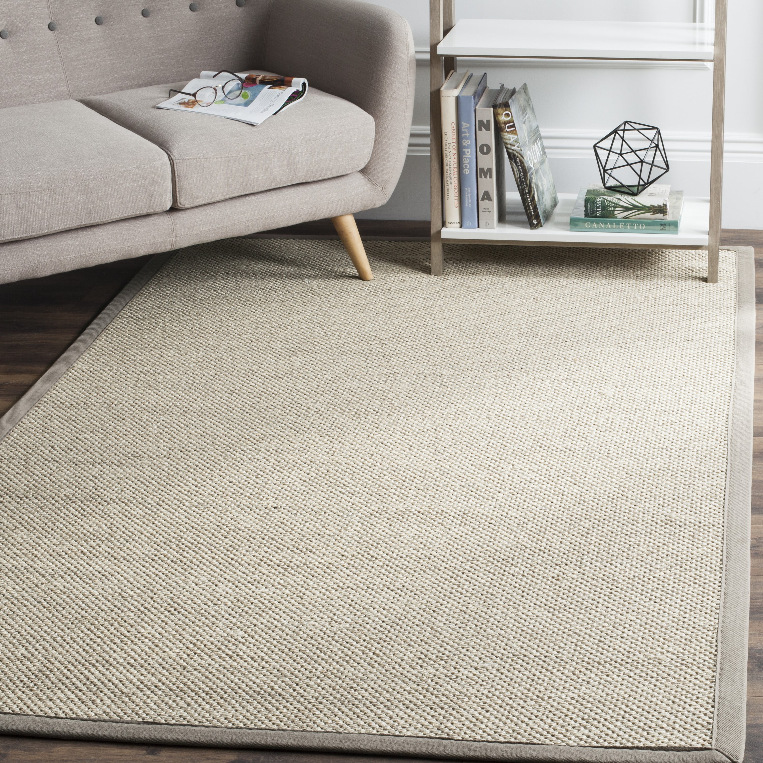 SAFAVIEH Natural Fiber Kentigern Border Seagrass Area Rug, Marble/Khaki, 5' x 8'