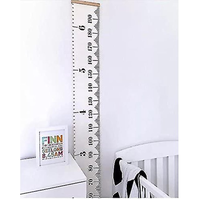 Wood Frame Fabric Canvas Kids Growth Chart | Height Measurement Ruler | Child's Room Decoration