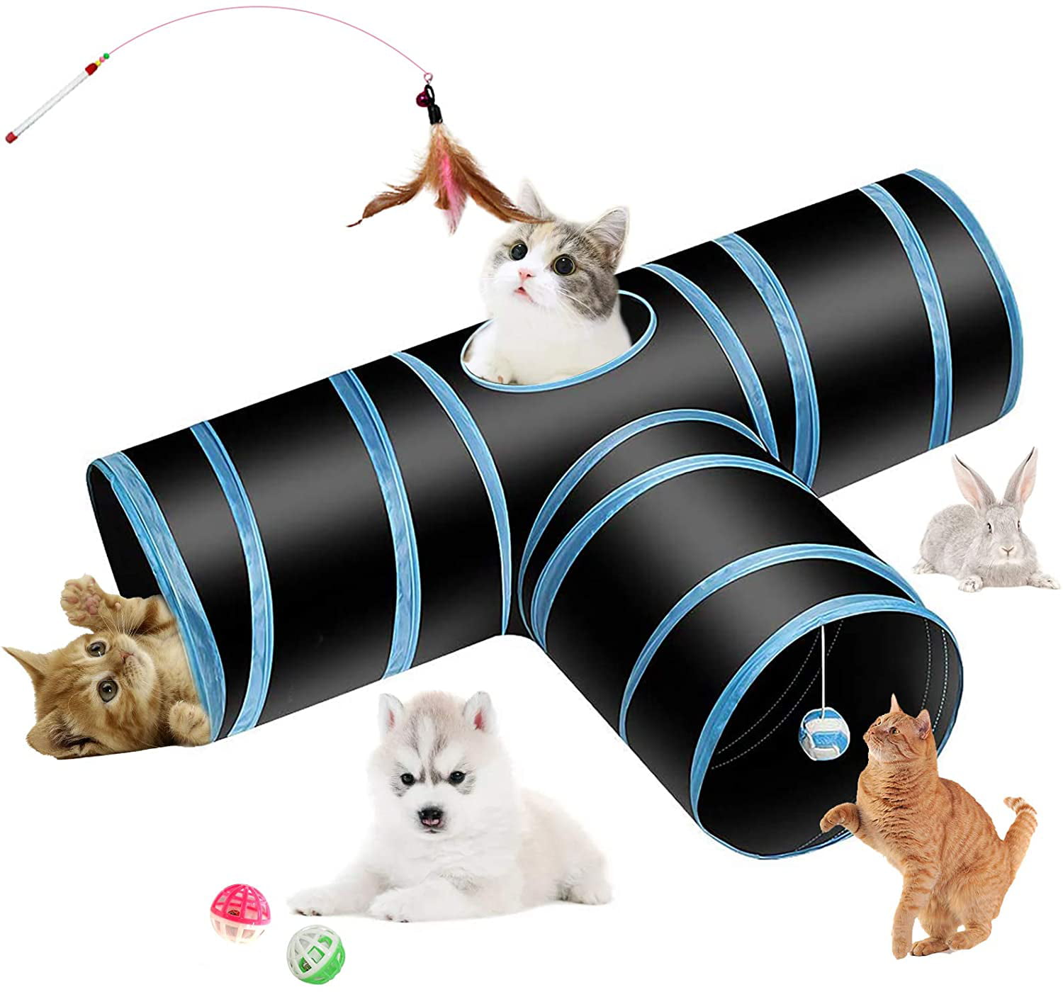 3 Way Tube Collapsible Tunnel Cat Kitten Rabbit Play Tunnels Foldable Pet Toys 