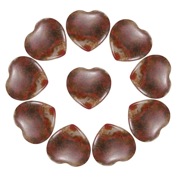 Uxcell 10Pcs Natural Heart Shaped Crystal Stone, 0.8" Polished Love Gemstone Crystal, Pocket Rock Engraved Worry Stones for Women Valentines Gift Meditation 0.24" Thick, Red Jasper