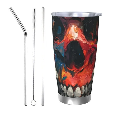 

Cauagu Abstract Colorful Skull Art Pattern 20oz Tumbler Stainless Steel Vacuum Insulated Tumbler with Lid Insulated Coffee Mug Thermal Cup with Splash Proof Sliding Lid-Straw Three-piece Set