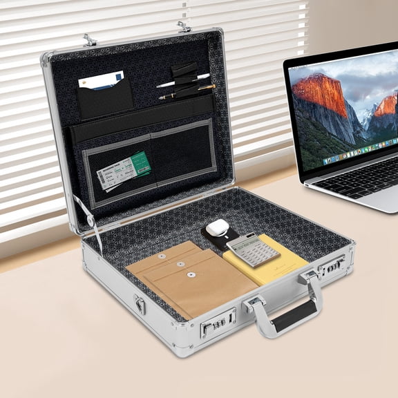 14.96*4.33*13in Hard Security Briefcase Silver White Locking Briefcase for Bussiness Men and Women