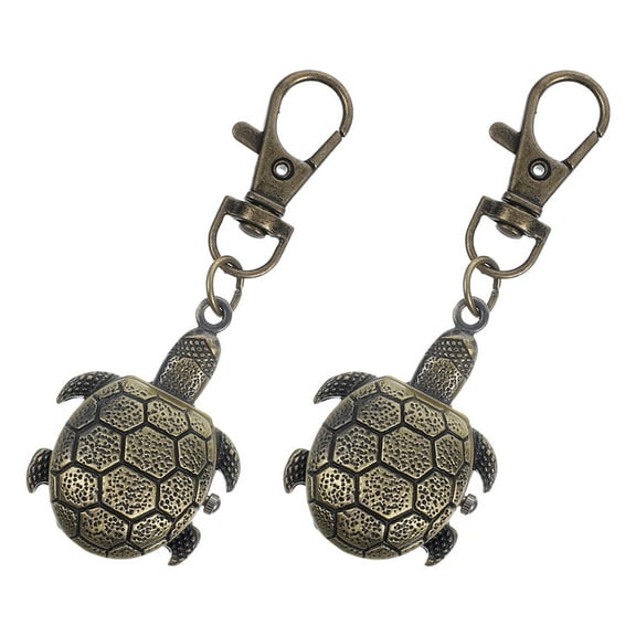 OULII 2Pcs Quartz Retro Pocket Watch with Vintage Key Buckle and Tortoise Keychain