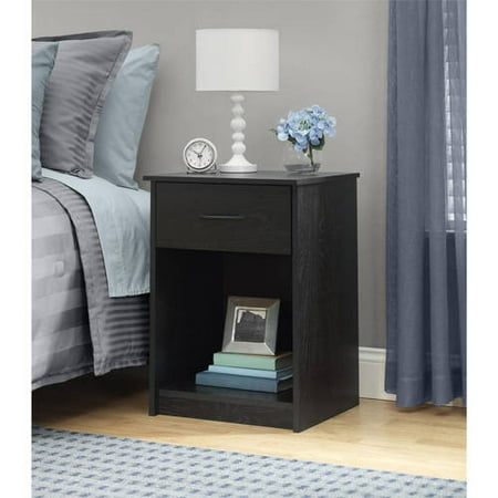 Mainstays Emery 1-Drawer Nightstand, Ebony (Best Wood For Bedroom Furniture)