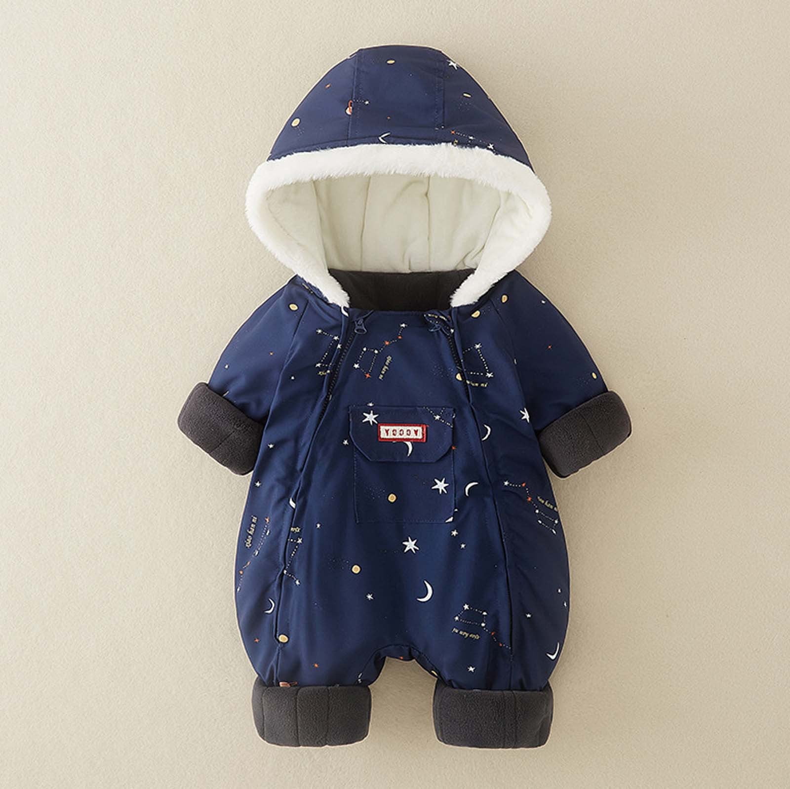 CAIVO Winter Thermal Baby Boys Romper Jumpsuit Warm Windproof Outdoor All Day Comfort Onesie Boho Bodysuits Long Sleeve Hood One-Pieces