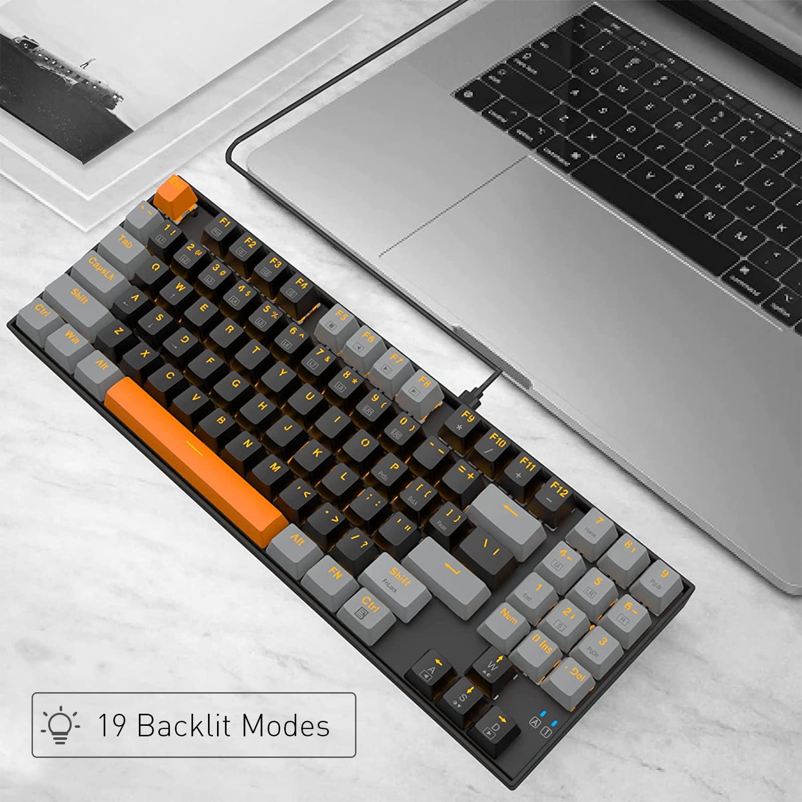 Mechanical Keyboard, E-YOOSO Wired Compact LED Backlit Computer Keyboard with Number Pad, 89 Keys Mechanical Gaming Keyboard with Brown Switch for Windows/Mac, Laptop/PC