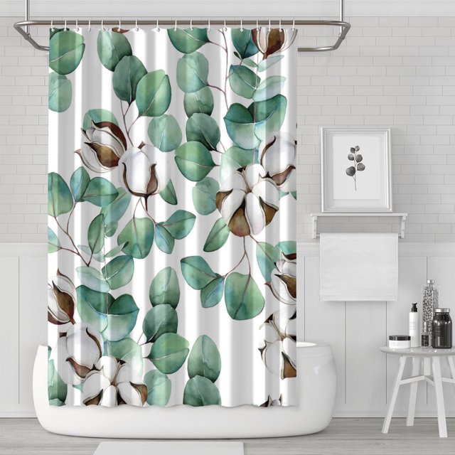 Ensemble de Rideaux de Douche avec Encliquetage, Feuilles Vertes Jardin Style Classique (4) Rideaux de Douche Réutilisables Doublure de Douche, Rideau de Bain Chic Contemporain en Polyester, 72x72 Pouces