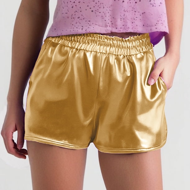 MKLEKYY Short Playa Mujer Shorts Metálicos para Mujer Pantalones Brillantes con Cintura Elástica Baile Rave Caliente