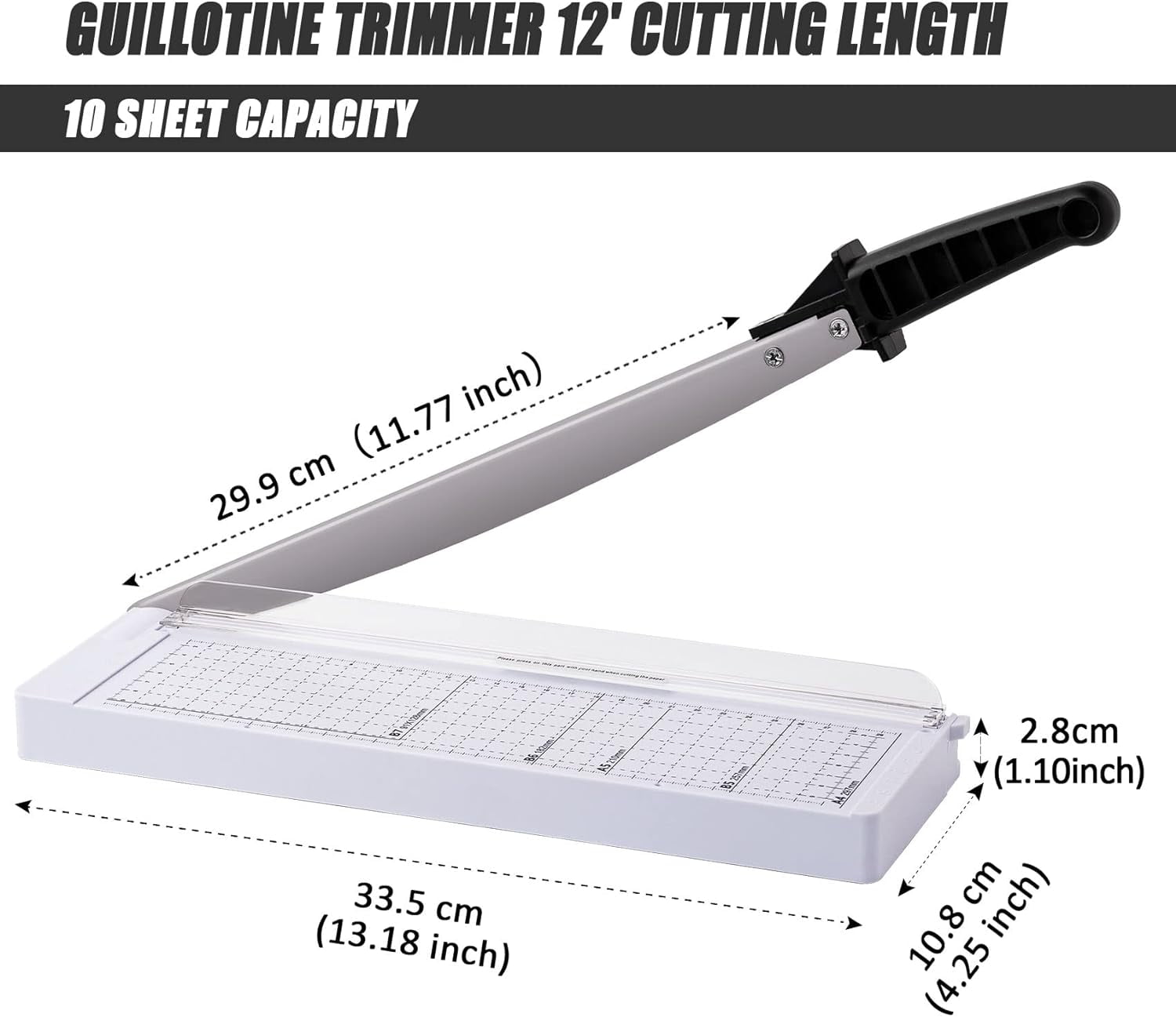 Tiagowell Paper Cutter, 12" Cutting Length, White
