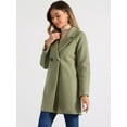 thumbnail image 2 of DARING DIVA Women's Notched Lapel Double Breasted Raglan Sleeve Coat Pea Green S, 2 of 6