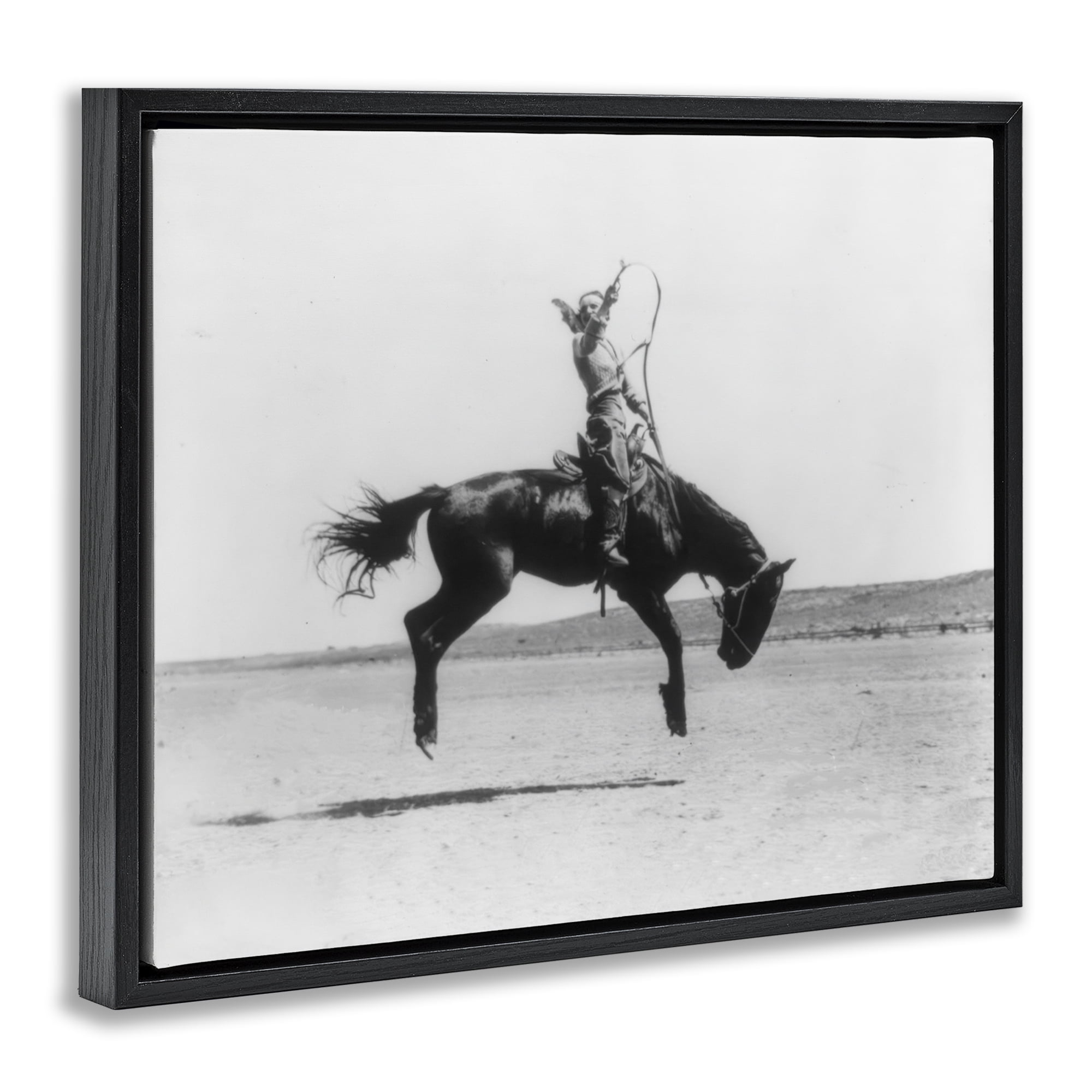 Stupell Industries Galloping Rodeo Cowgirl Animals Photography Black Floater Framed Canvas Art Print Wall Art, 21 x 17