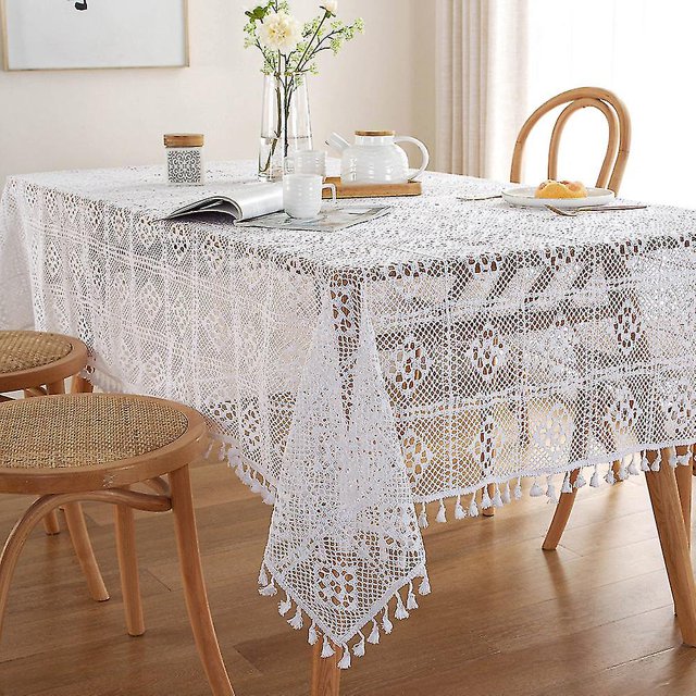 140x250cm Mantel de encaje de ganchillo, camino de mesa romántico rectangular con bordado Vintage para cocina y comedor