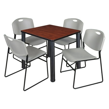 UPC: 0843532065266 | Regency Kee Square Cherry Breakroom Table with 4 Stackable Zeng Chairs